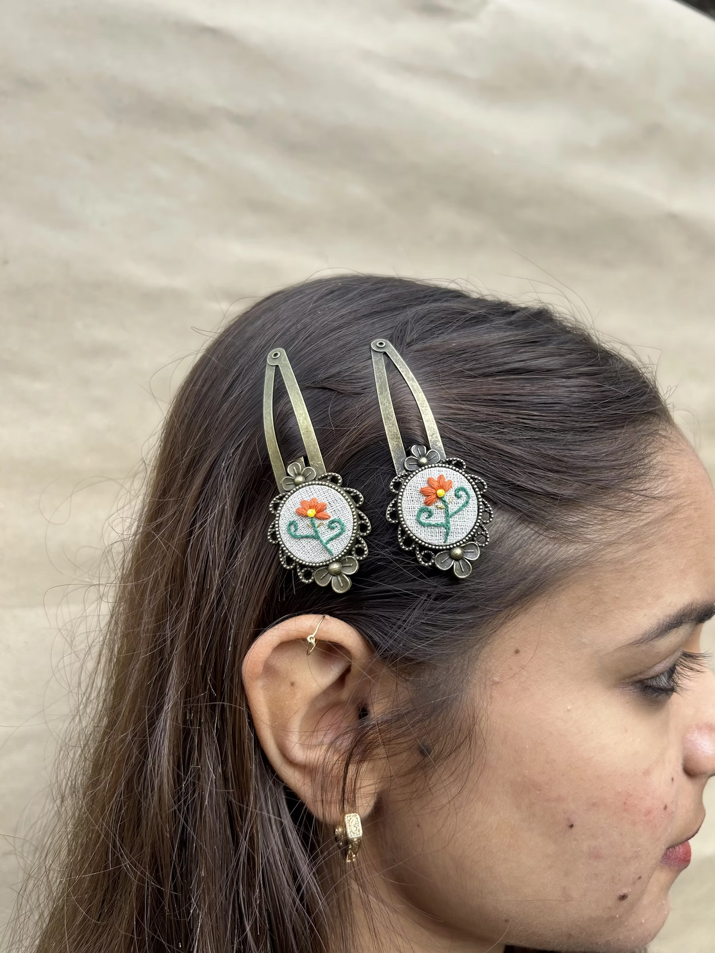 Hand Embroidered Hairclips