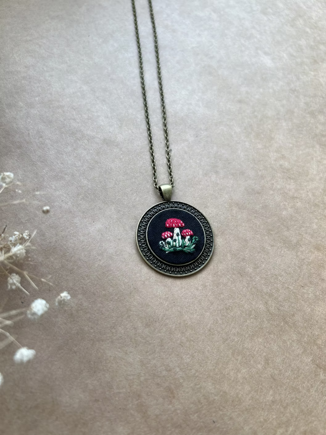 Hand Embroidered Pendant Necklace