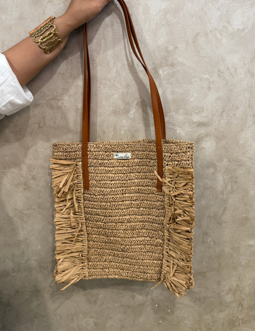 Fringe Raffia Tote Bag
