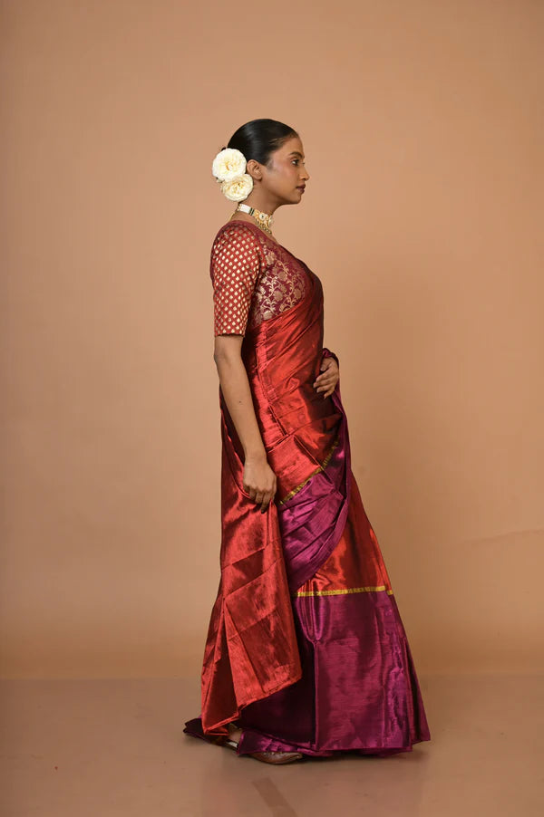 Navya - Red and Purple Handloom Tissue Saree