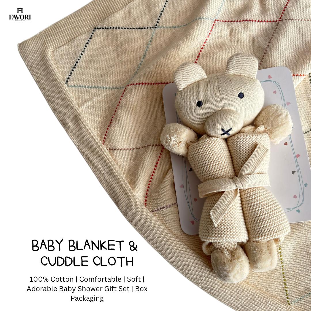 Baby Blanket with Cuddle Cloth, 100% Cotton Knitted