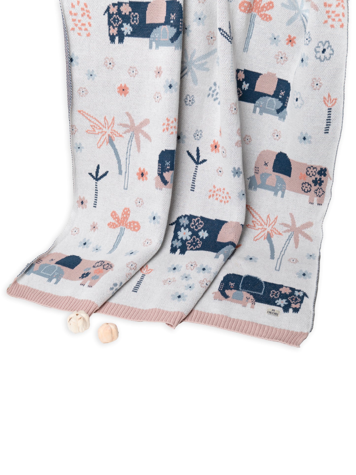 Baby blanket Mom & Baby Elephant Design, 100% Cotton Knitted