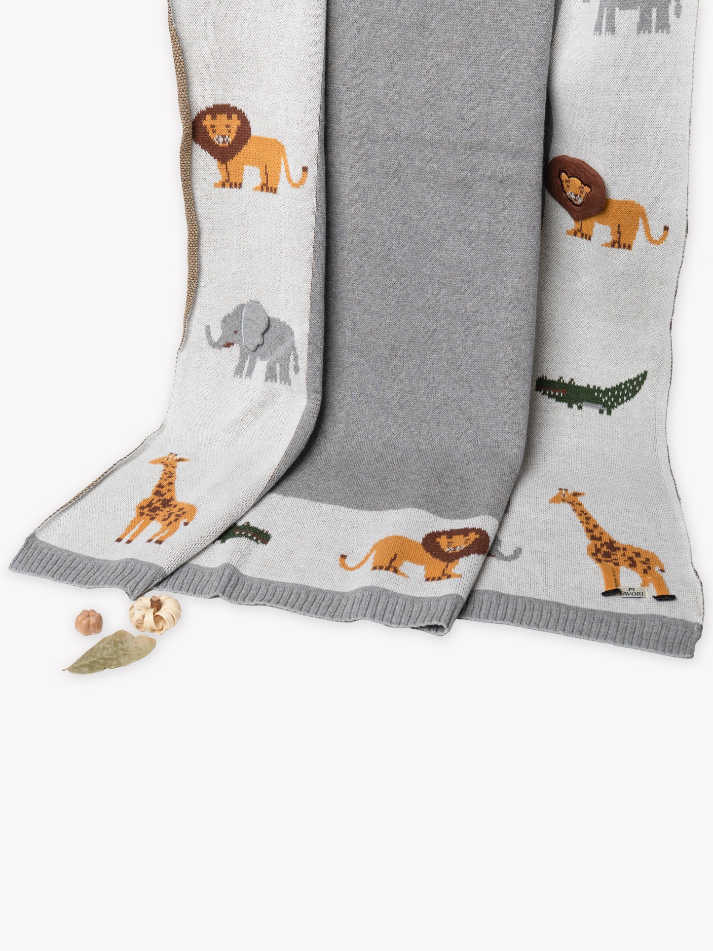 Baby blanket Jungle Safari Design with 3D elements, 100% Cotton Knitted