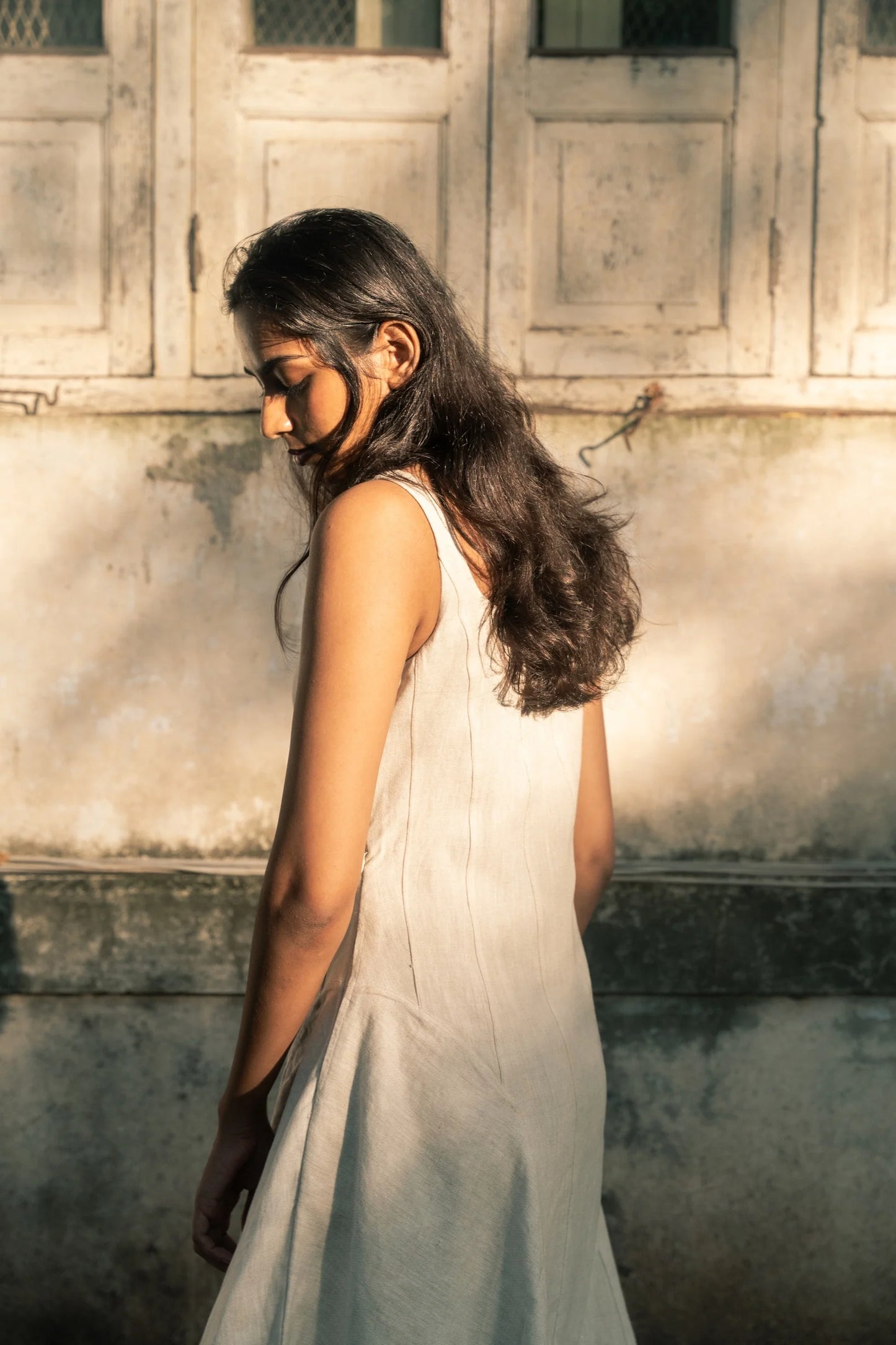 Paneled linen dress
