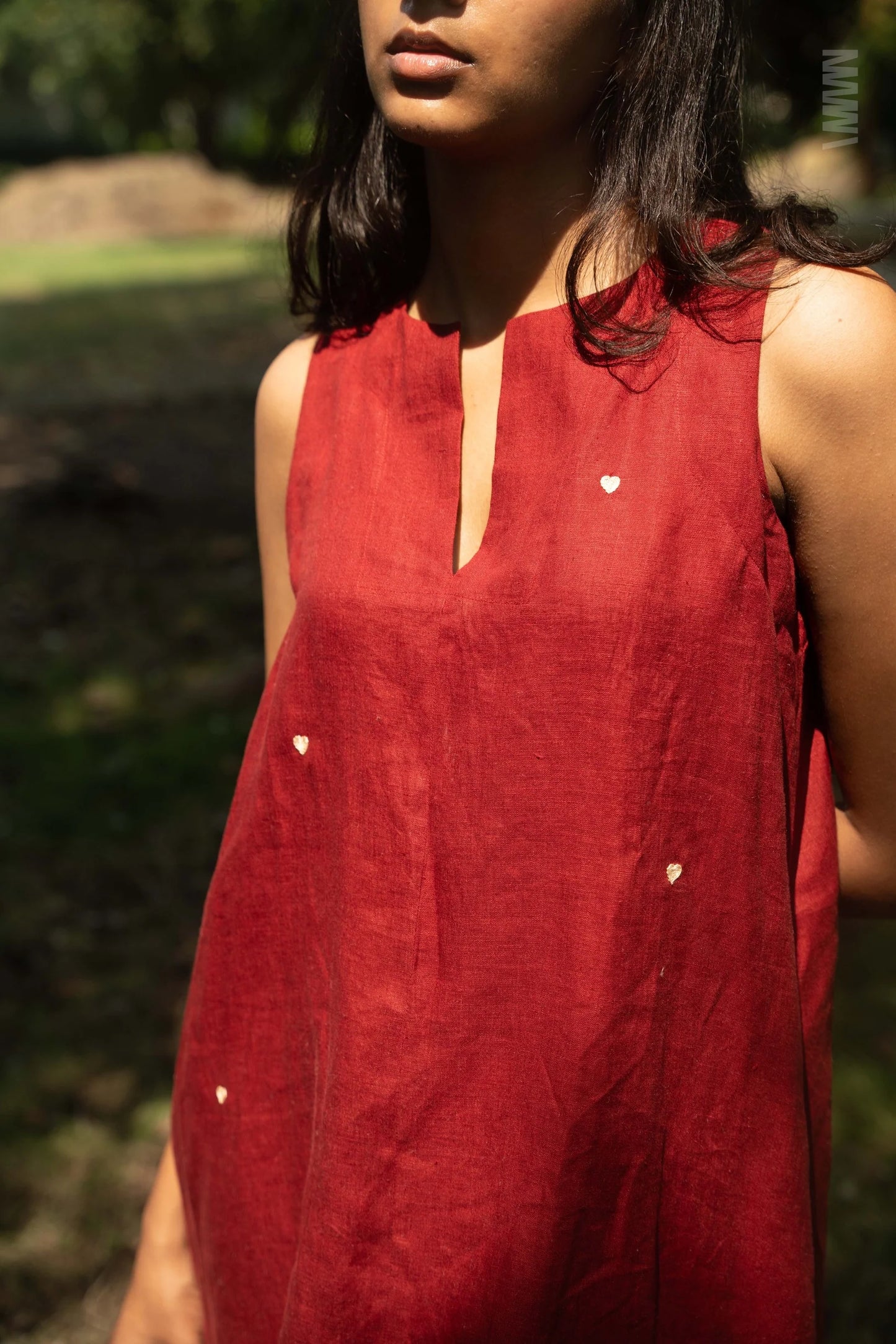 Heart Embroidered Linen Tent Dress