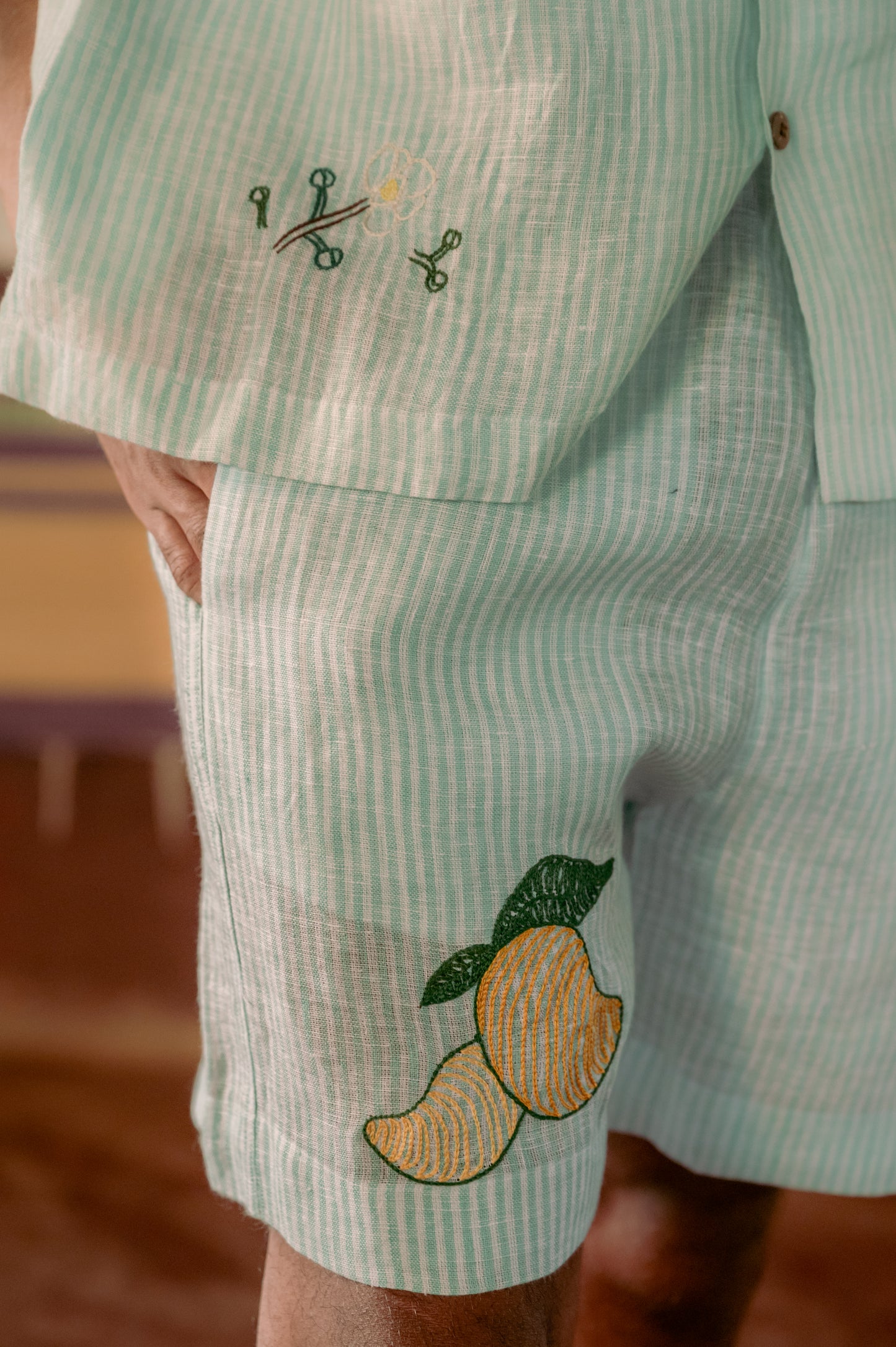 Green and White Stripes Mango Co-Ord