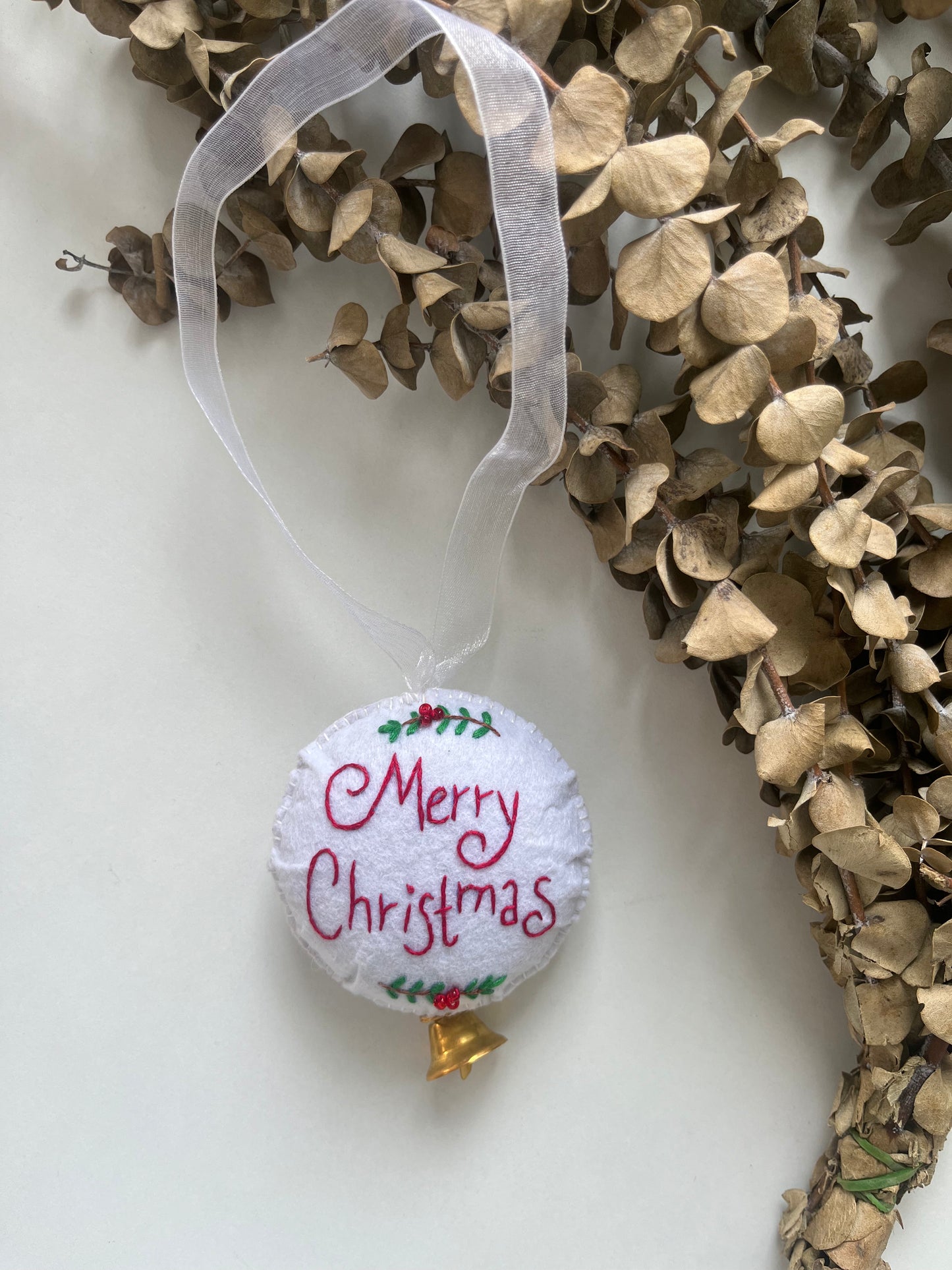 Merry Christmas Hand-embroidered Ornament