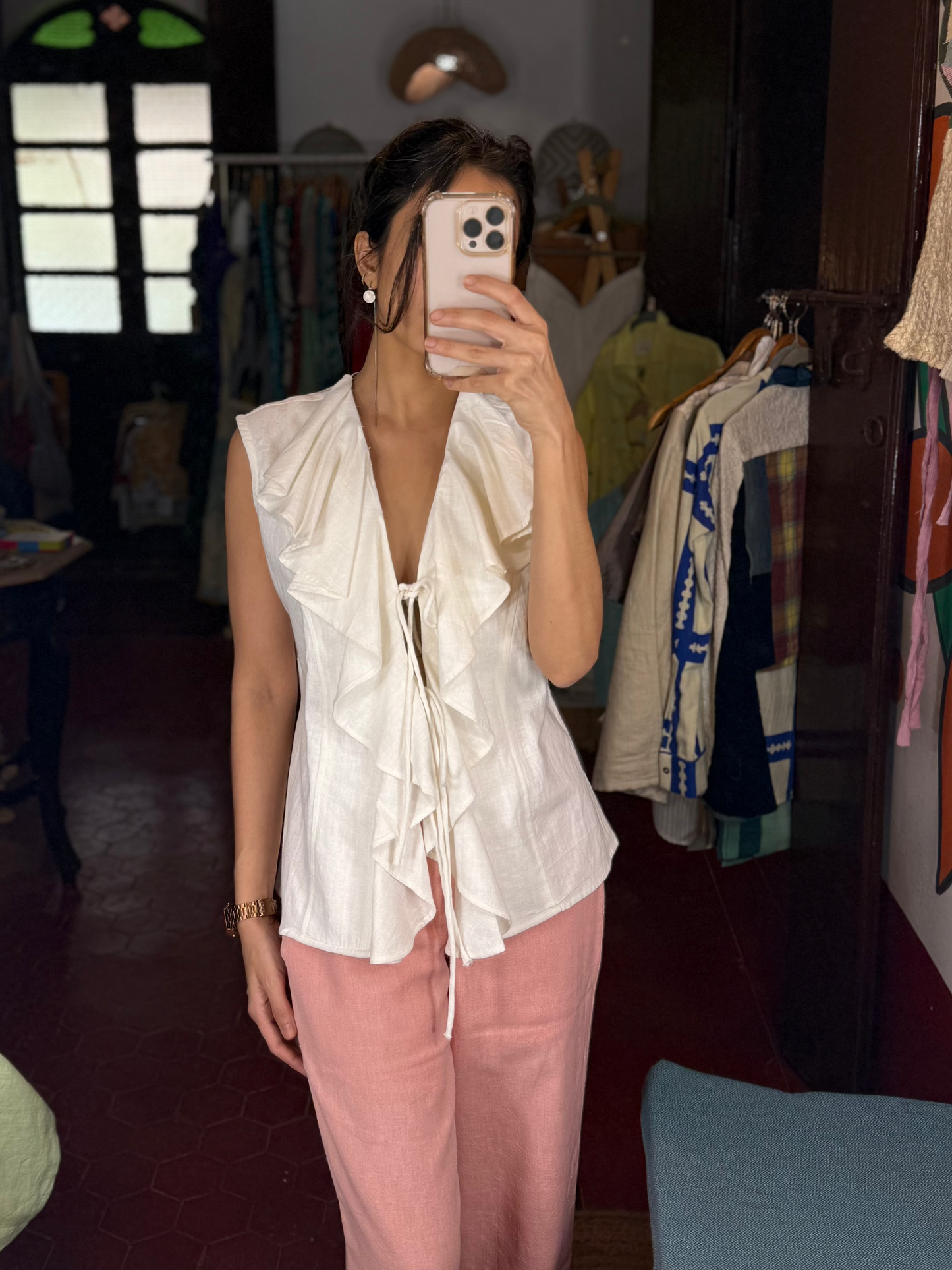 Wave Vest Top with Front Ties