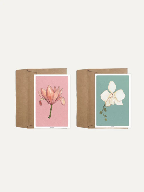 Set of 8 Floral Notecards: Orchid and Magnolia