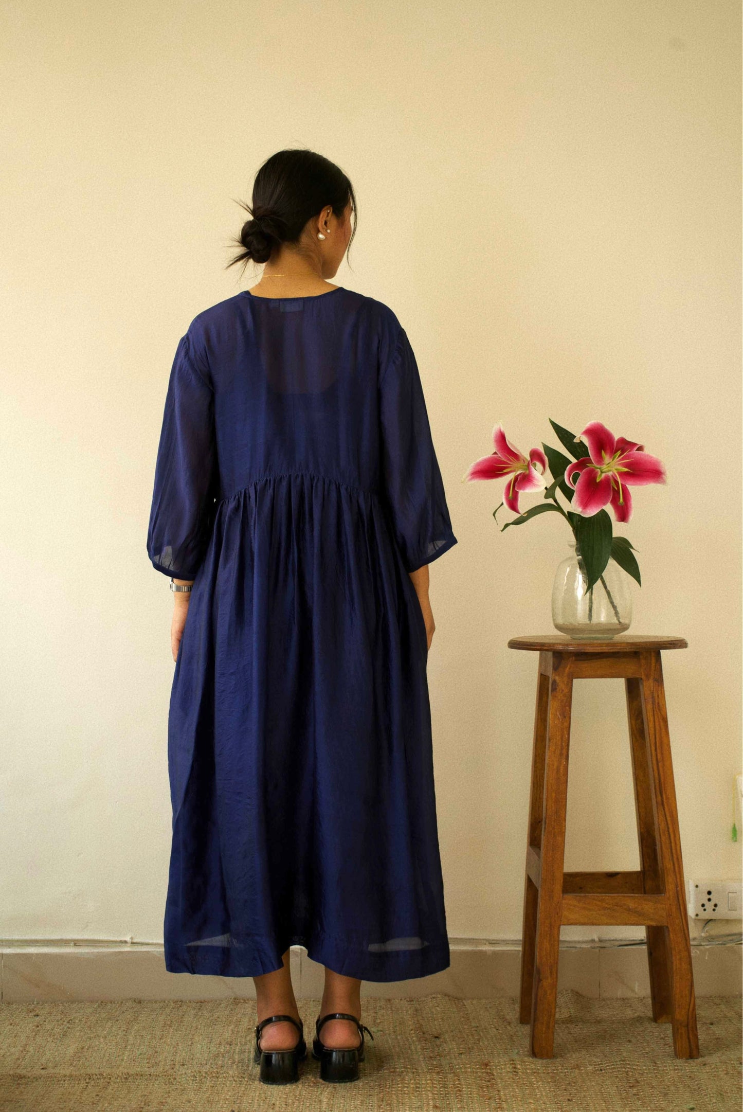 Navy Organza Silk Dress