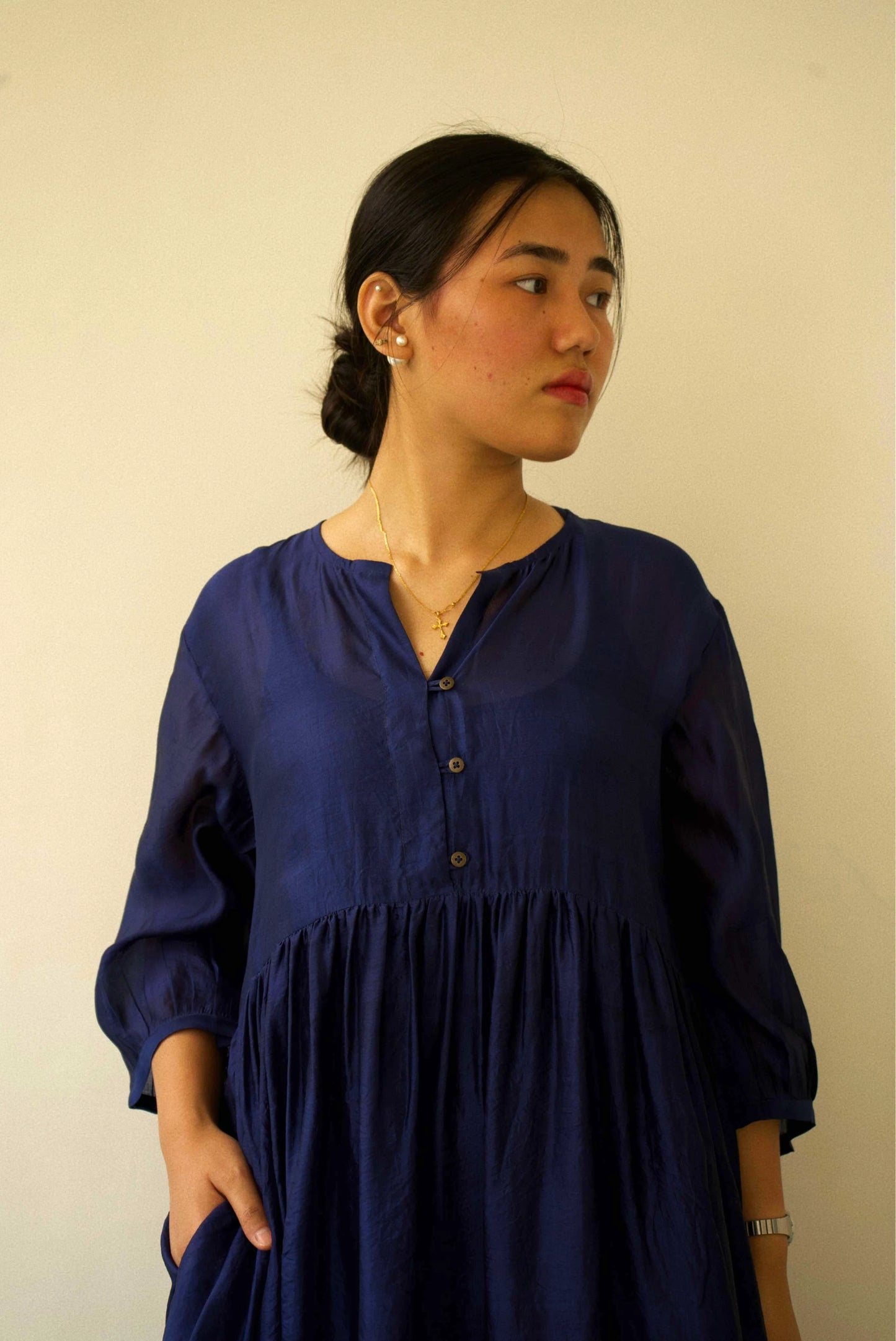 Navy Organza Silk Dress