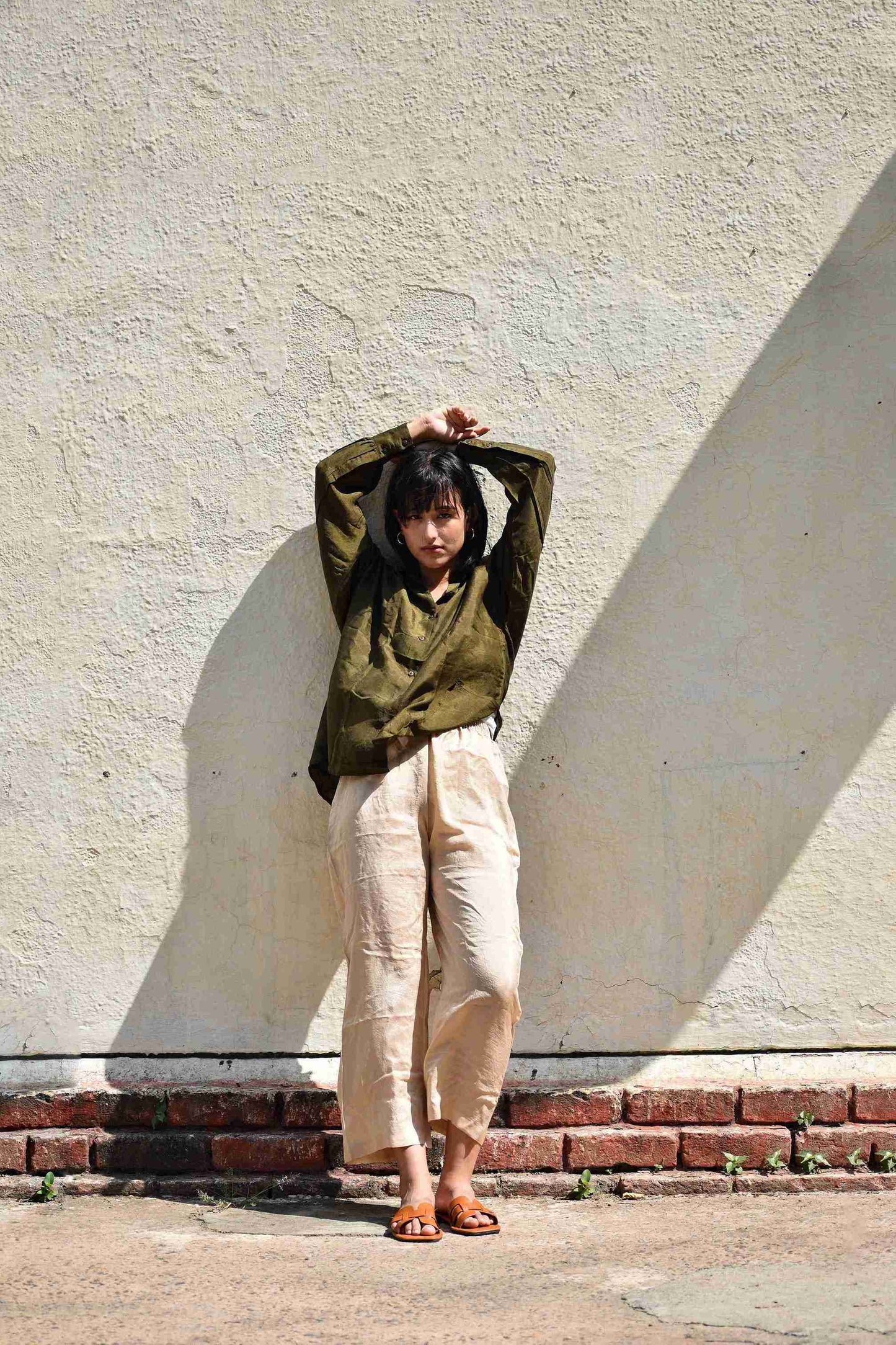 Silk Oversized Shirt - Olive