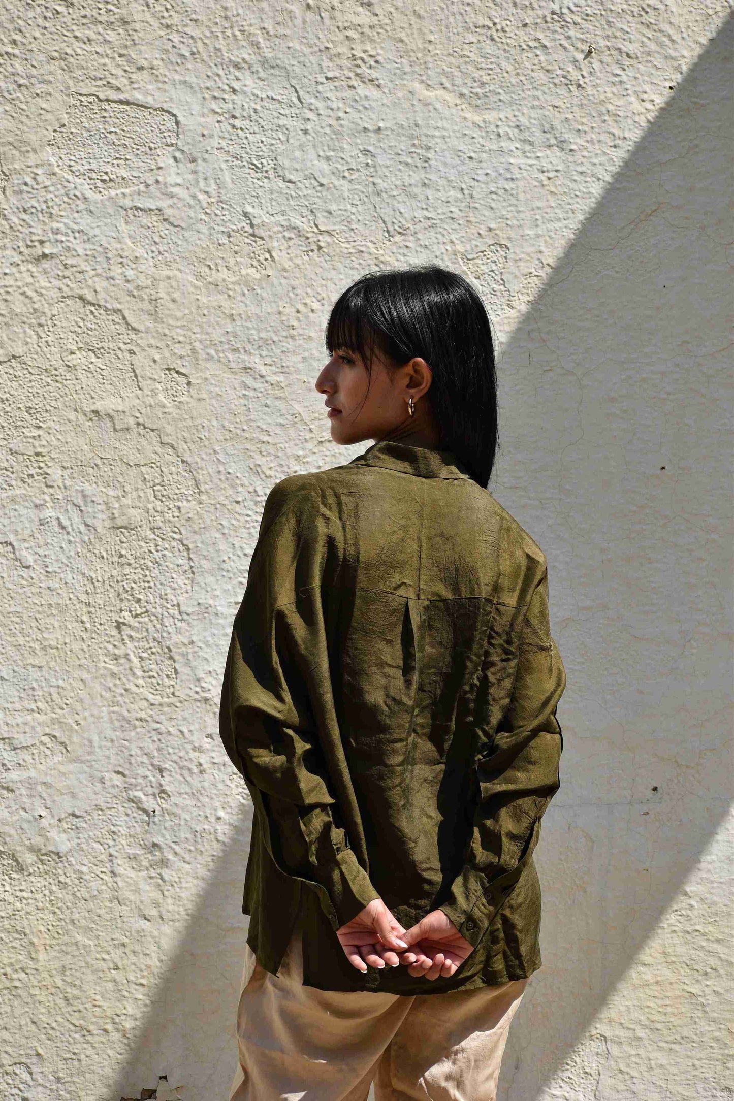 Silk Oversized Shirt - Olive