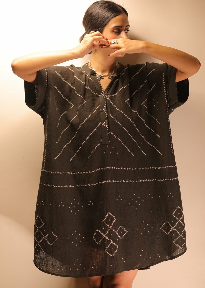 Charcoal Bandhani Kaftan Dress
