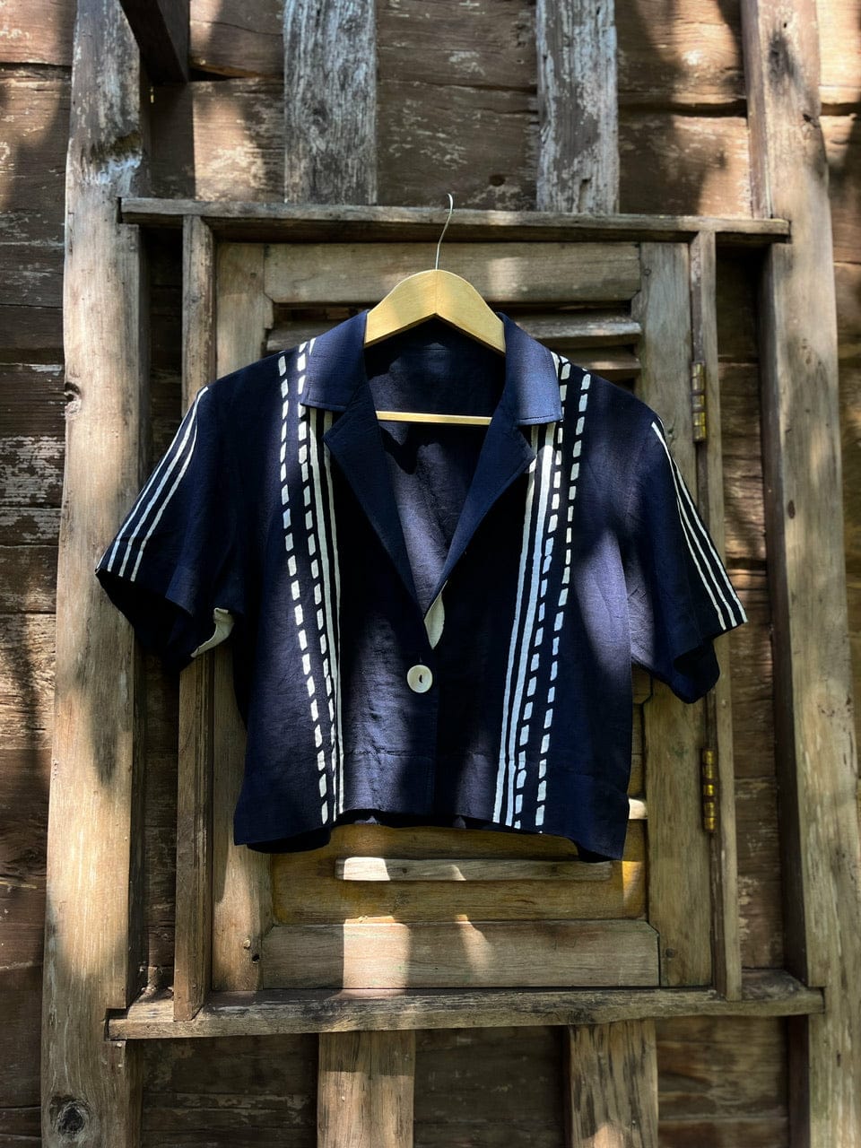 Dabu Crop Shirt in Mul Cotton