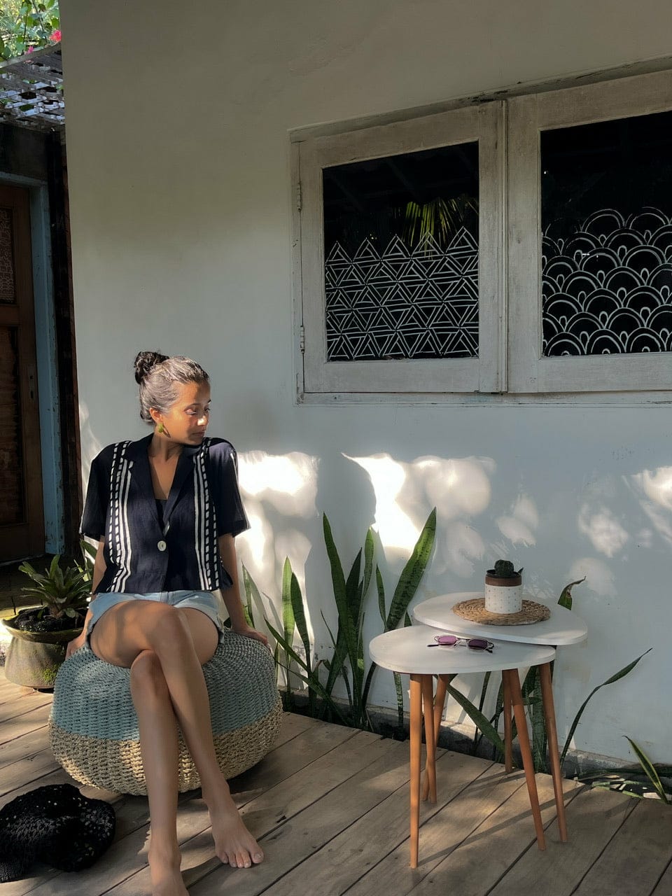 Dabu Crop Shirt in Mul Cotton