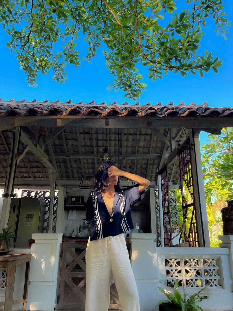 Dabu Crop Shirt in Mul Cotton