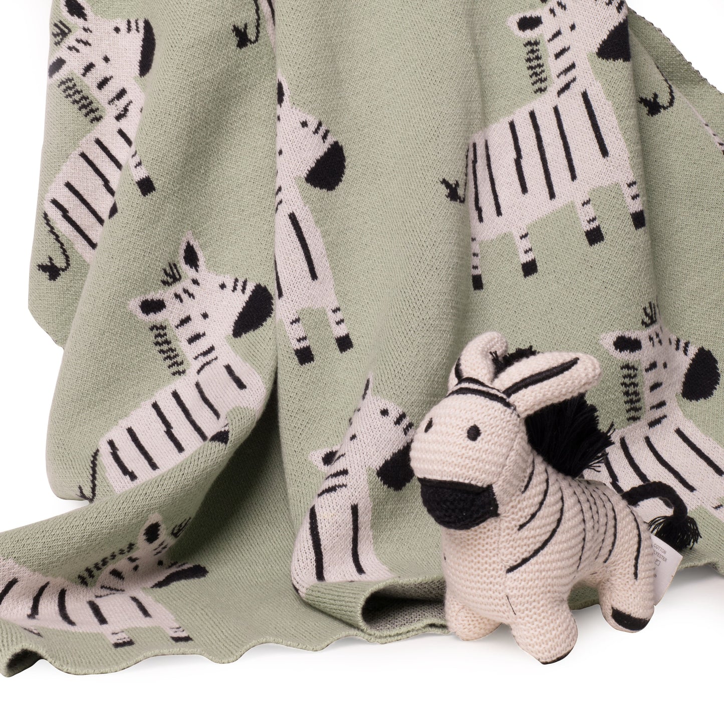 Baby Blanket with Zebra Design and Zebra Toy, 100% Cotton Knitted