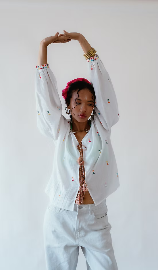 Yongli White Tie-Up Blouse