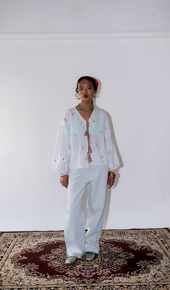 Yongli White Tie-Up Blouse