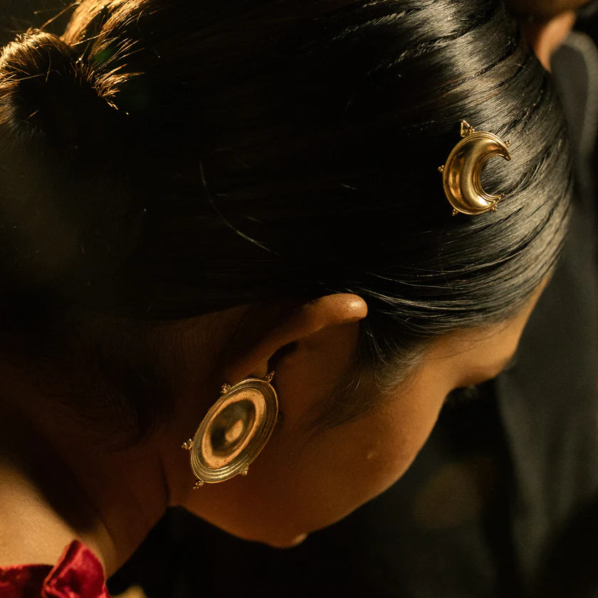 Dichotomy Moon Hair Clip, Brass