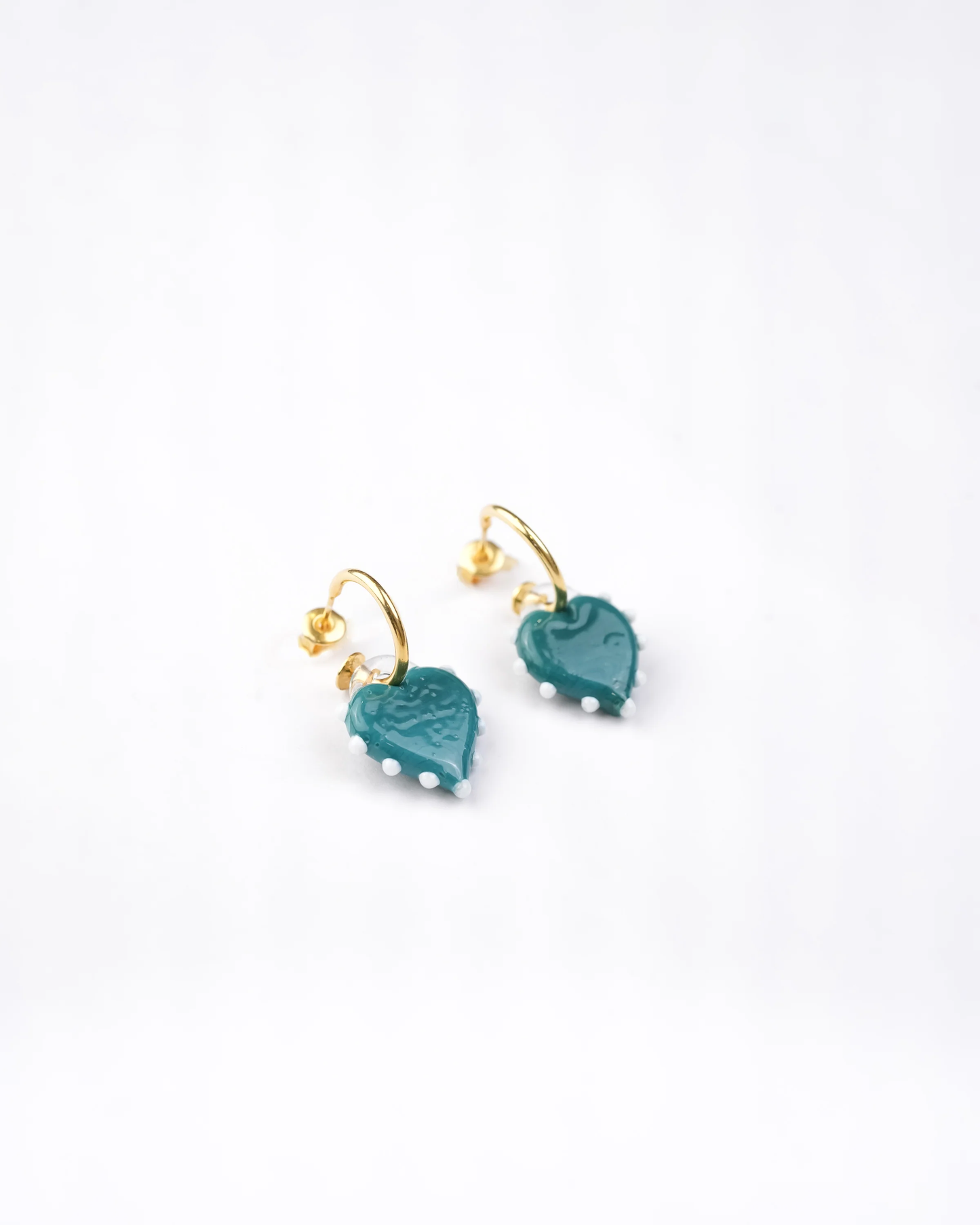 Blue Glass Heart Hoops
