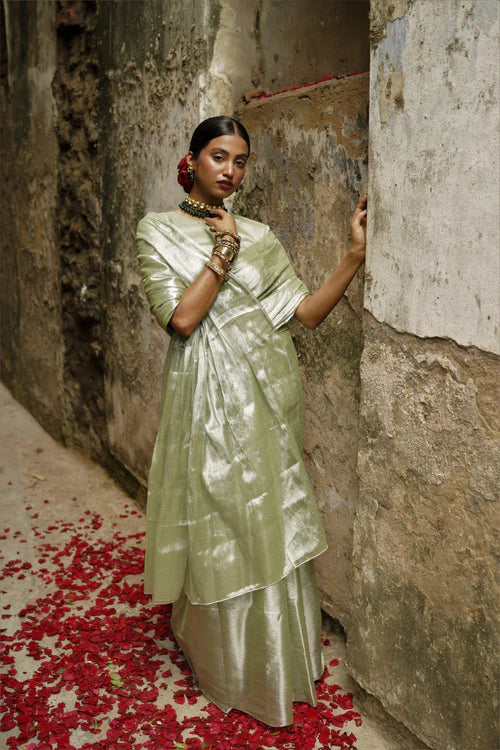 Pista Badam - Pastel Pista Handloom Tissue Saree