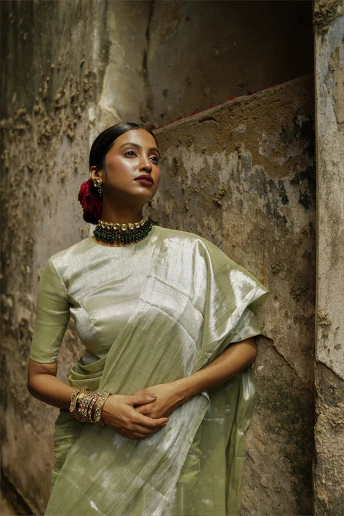 Pista Badam - Pastel Pista Handloom Tissue Saree