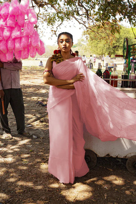 Strawberry Ice Gola Pink Handloom Cotton Silk Saree