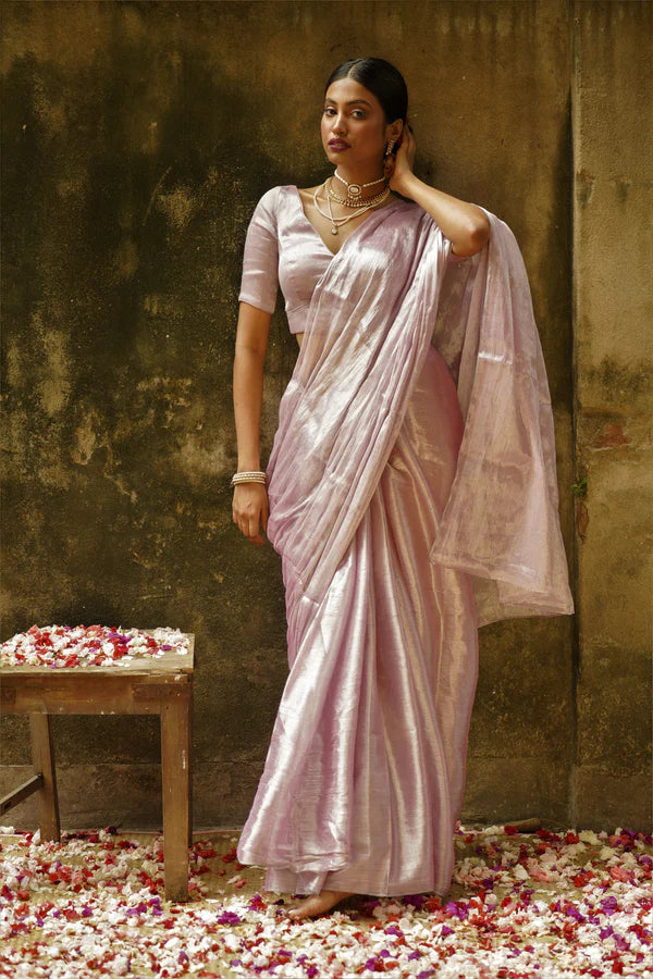 Blush Blush - Pink Handloom Tissue Saree