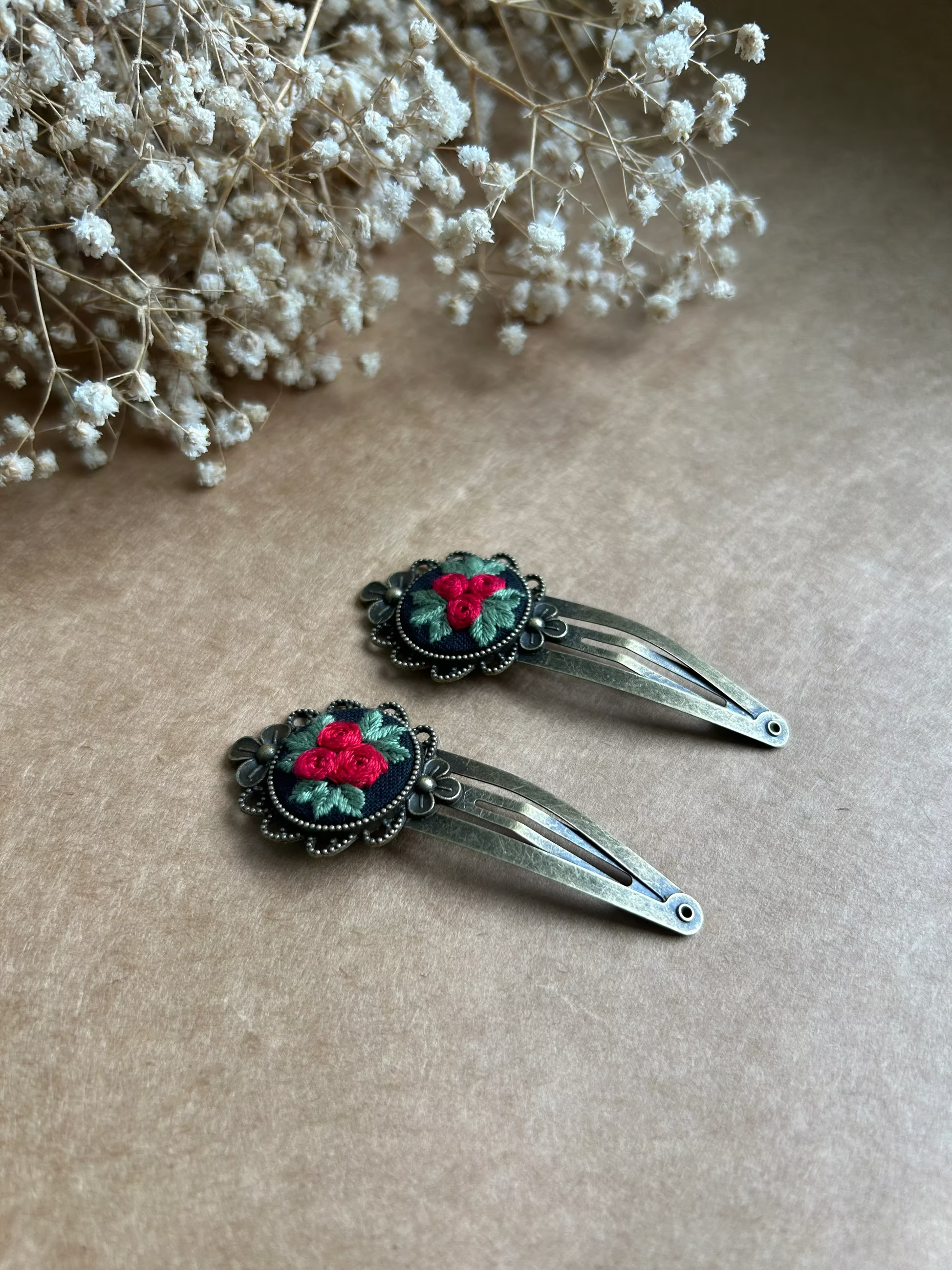 Hand Embroidered Hairclips