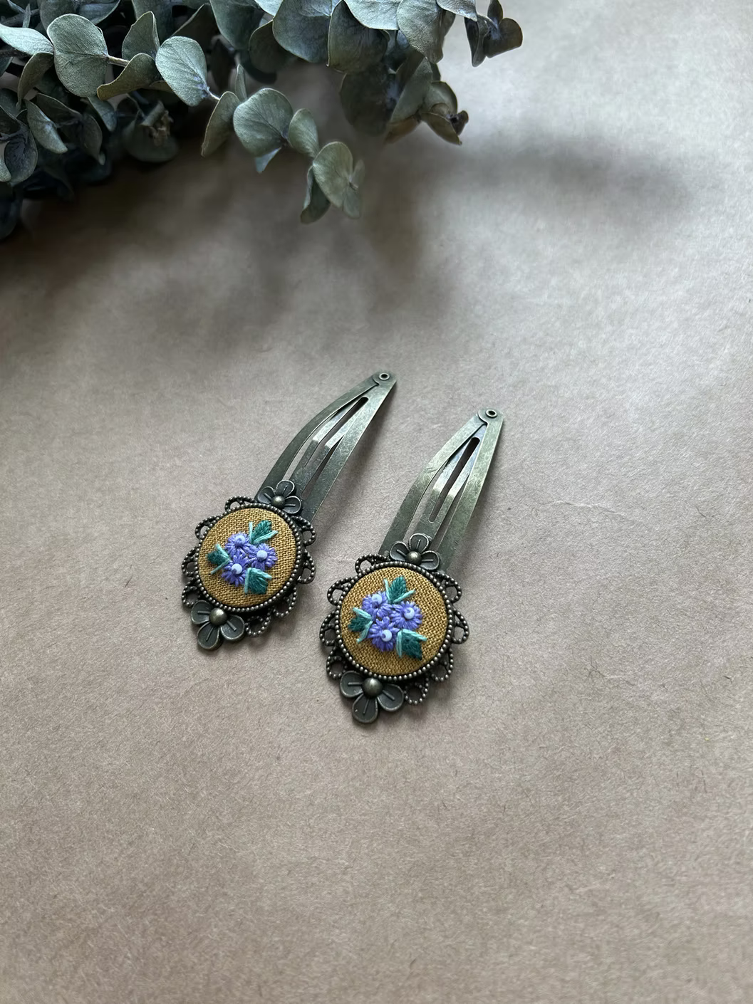 Hand Embroidered Hairclips