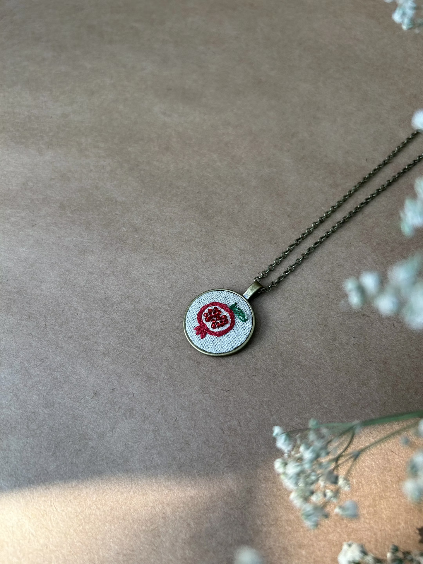 Hand Embroidered Pendant Necklace