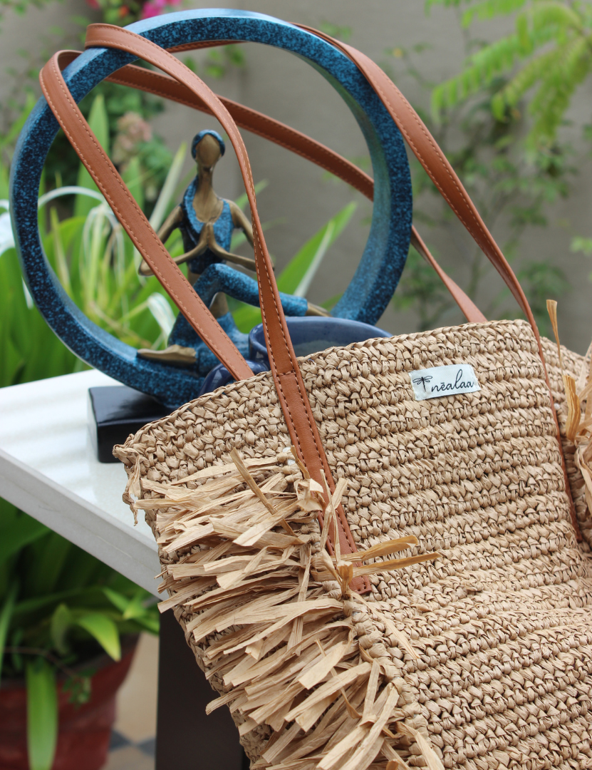 Fringe Raffia Tote Bag