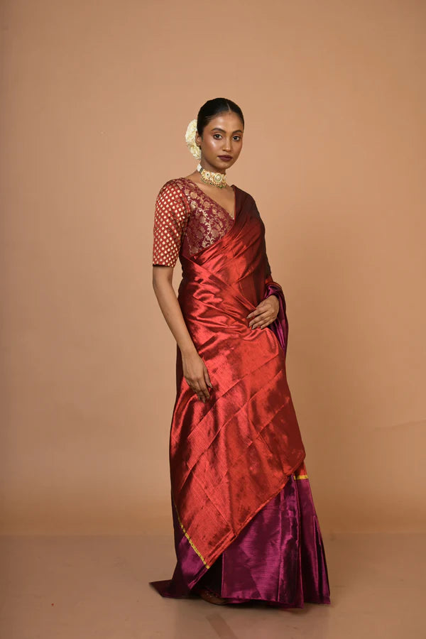 Navya - Red and Purple Handloom Tissue Saree