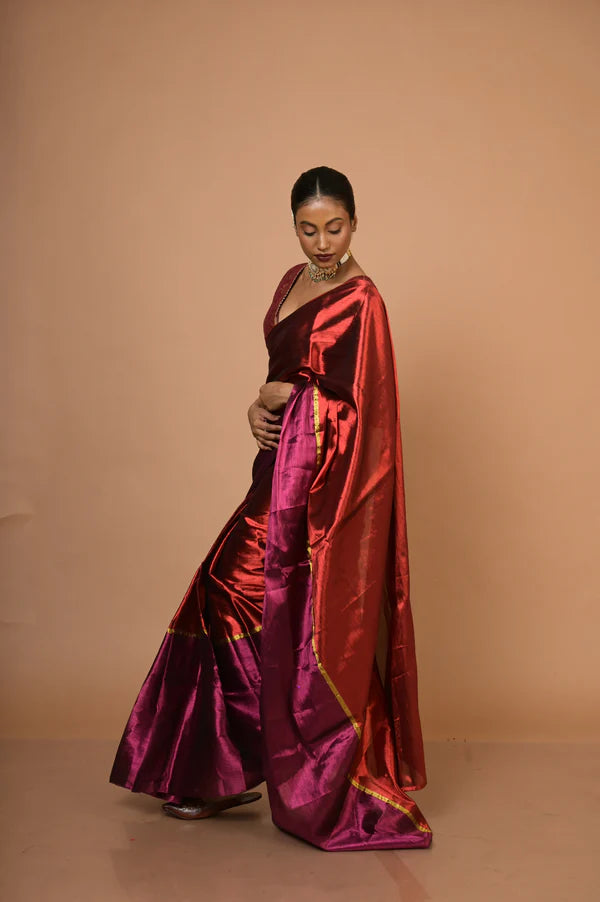 Navya - Red and Purple Handloom Tissue Saree