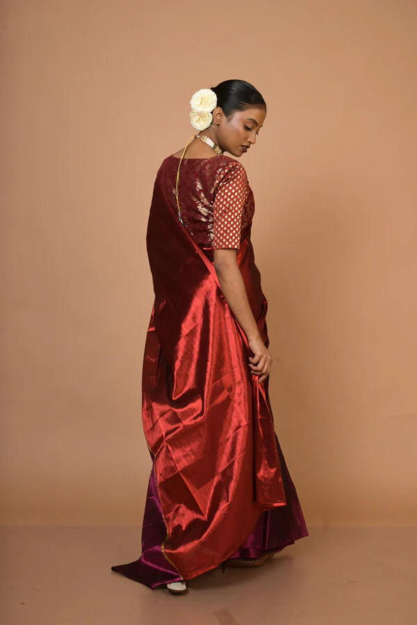Navya - Red and Purple Handloom Tissue Saree