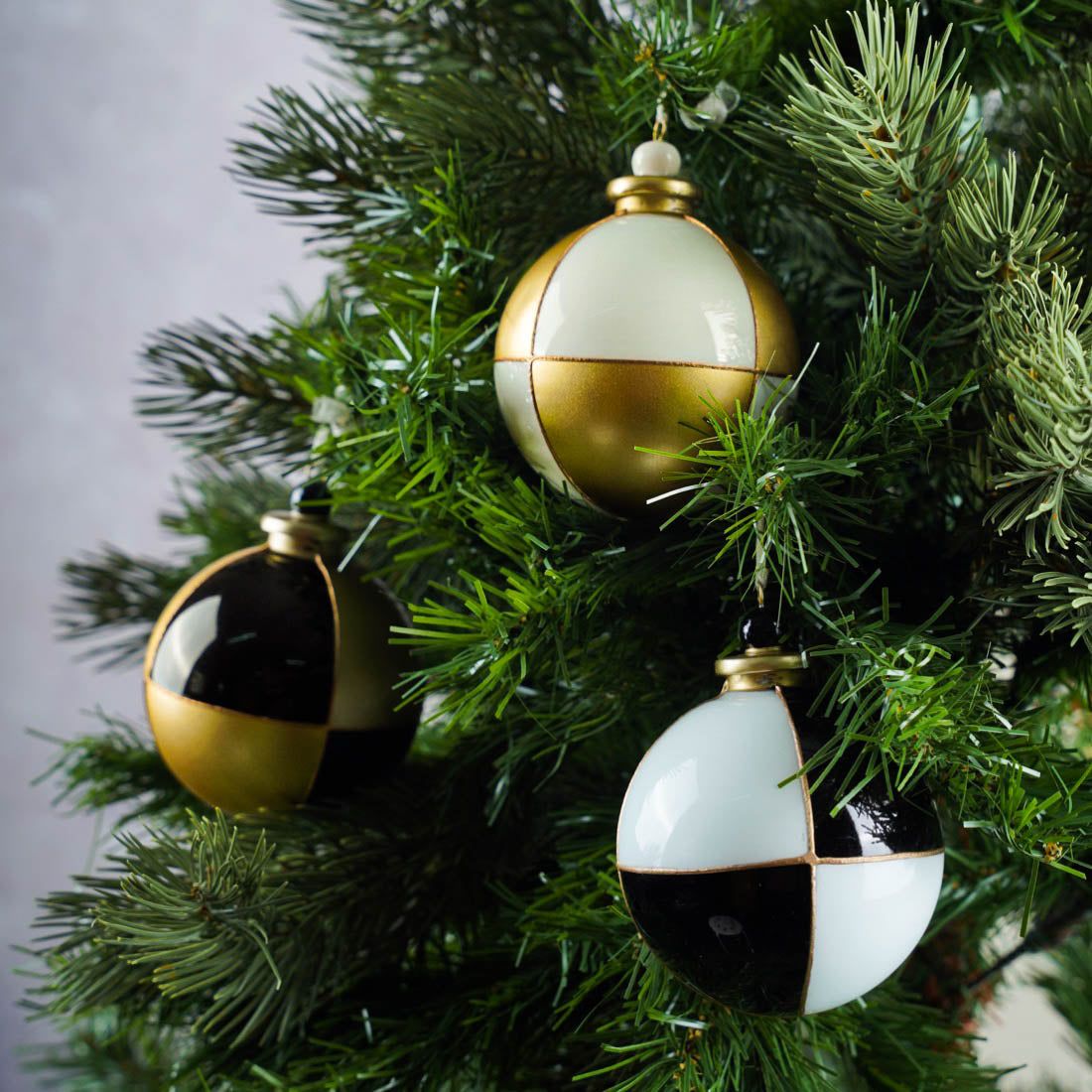 Black White and Gold Christmas Ornaments