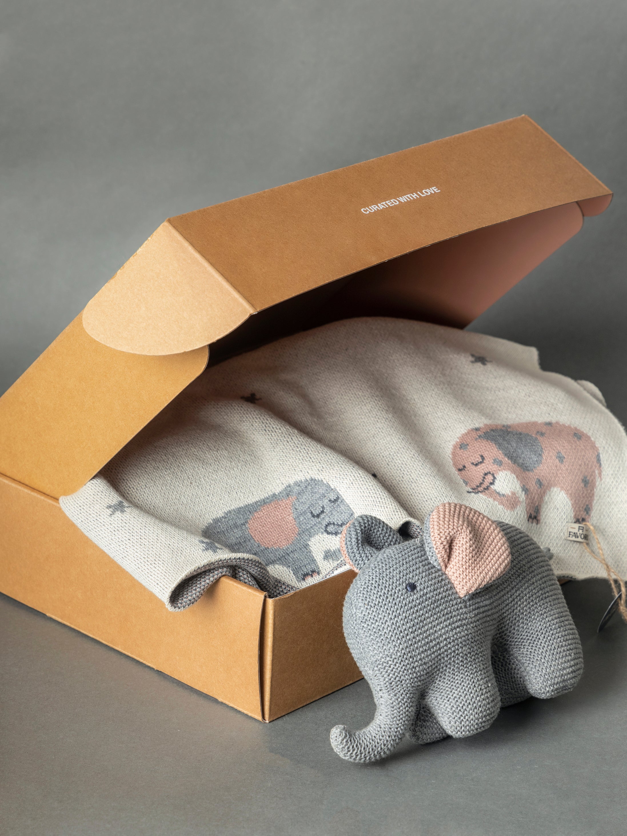 Baby Blanket with Elephant Toy, 100% Cotton Knitted