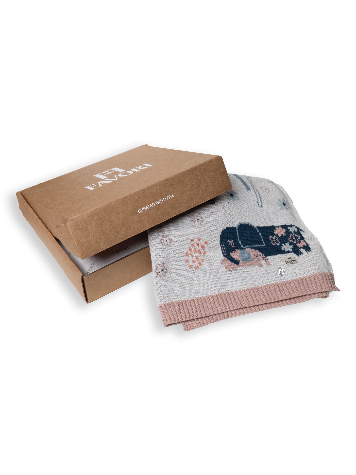 Baby blanket Mom & Baby Elephant Design, 100% Cotton Knitted