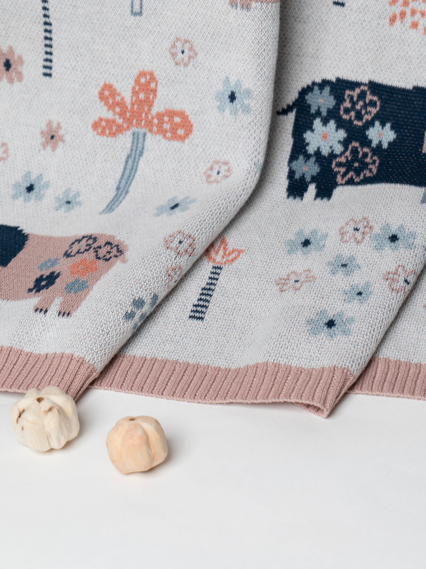 Baby blanket Mom & Baby Elephant Design, 100% Cotton Knitted