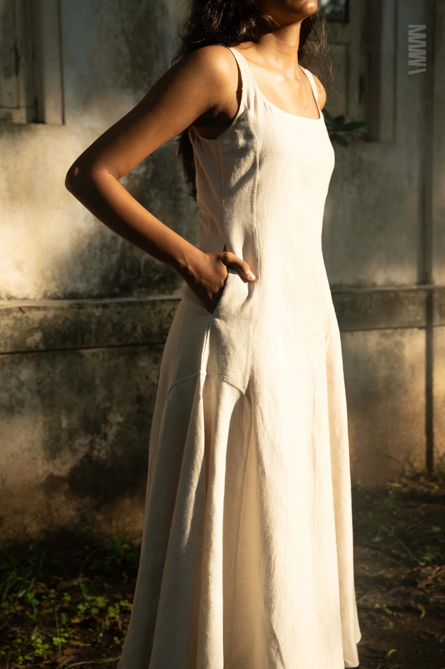 Paneled linen dress