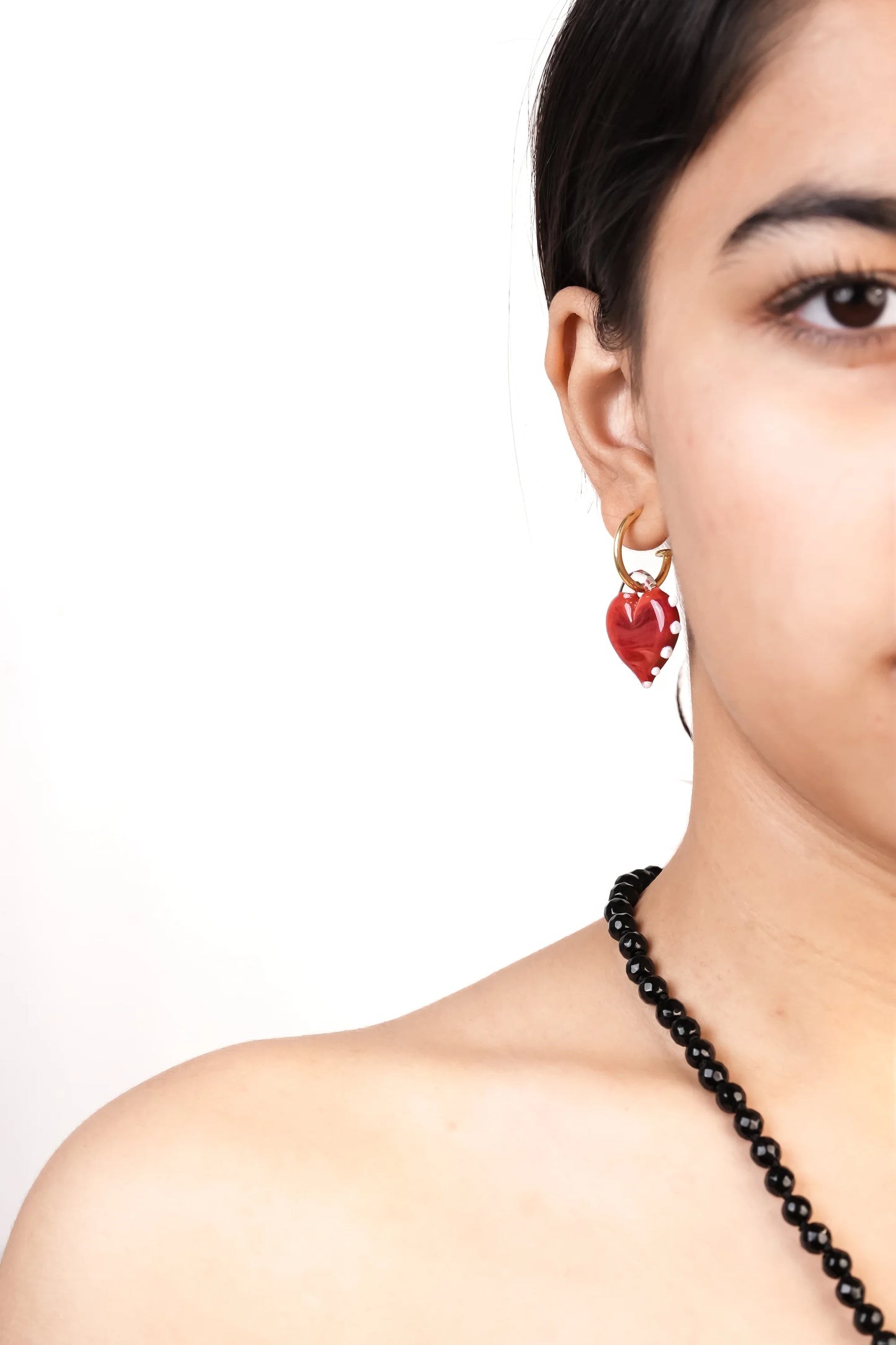 Red Glass Heart Hoops