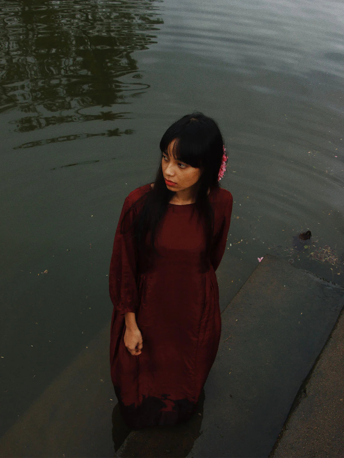 Flared Dress with Side Gathers