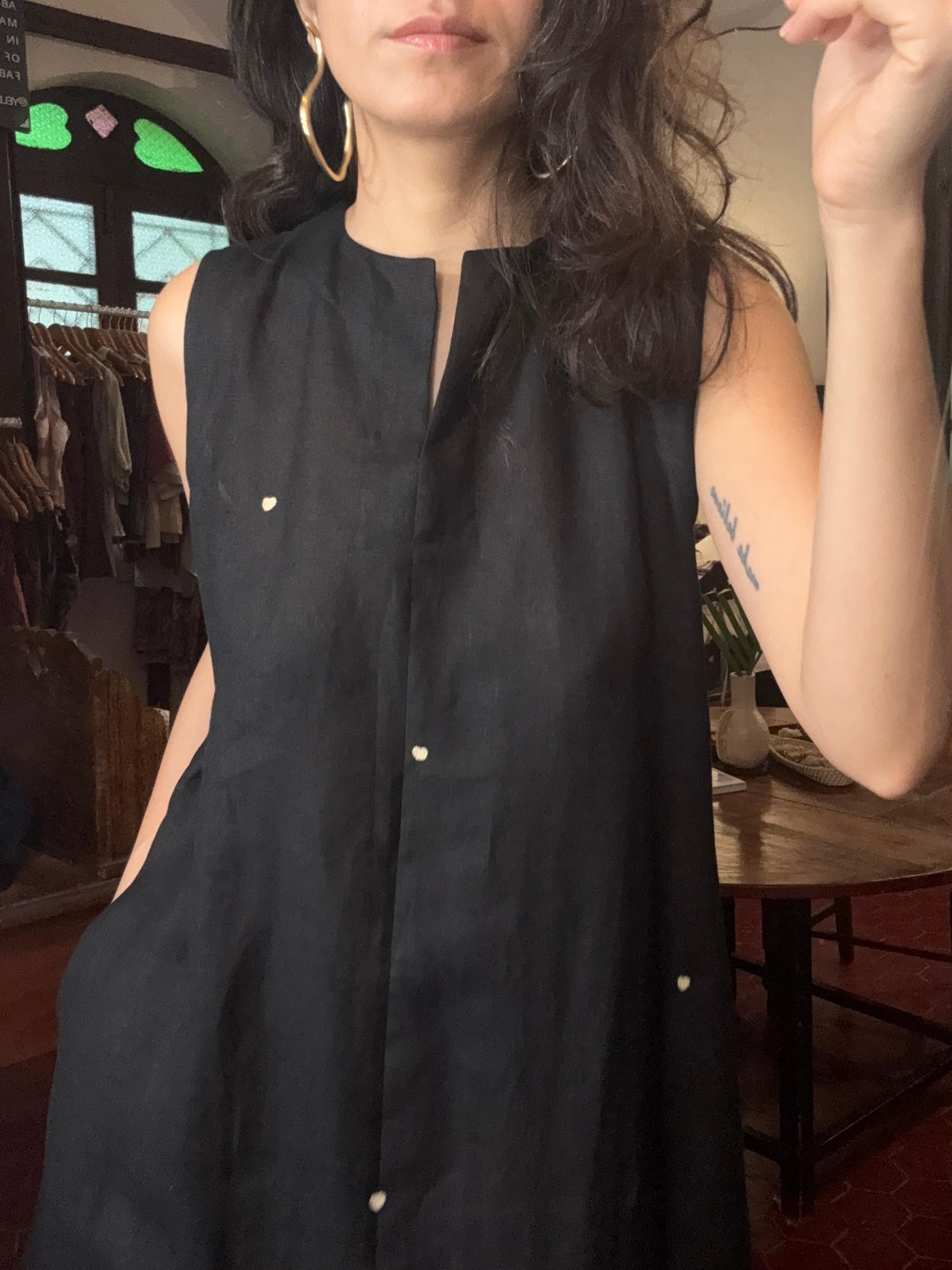 Heart Embroidered Linen Tent Dress