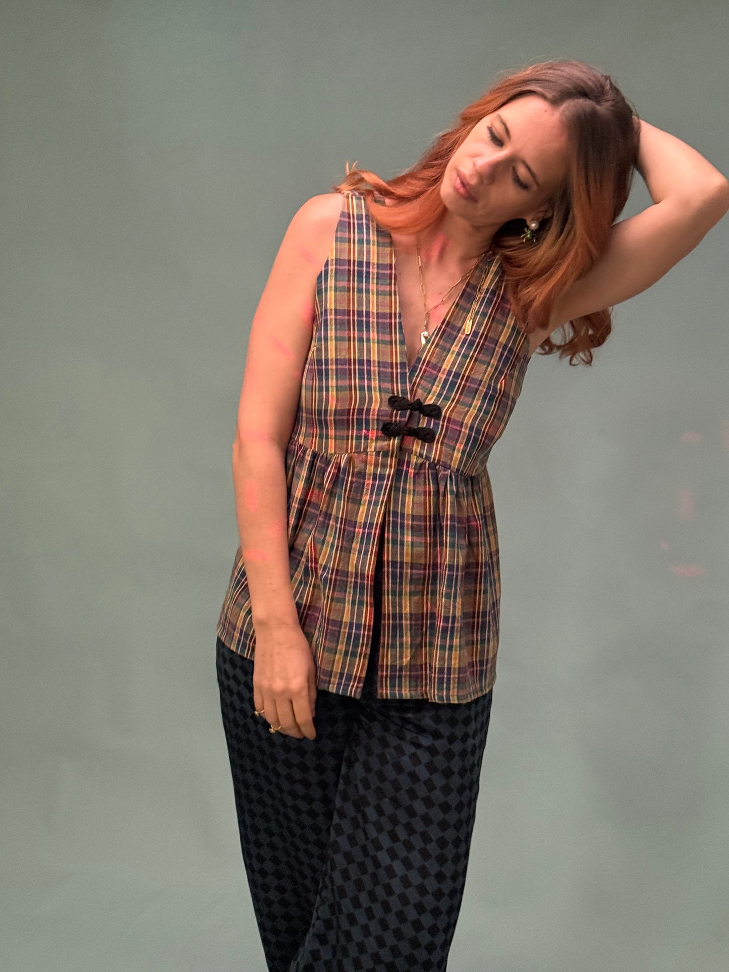 Madras Checks Peplum Vest