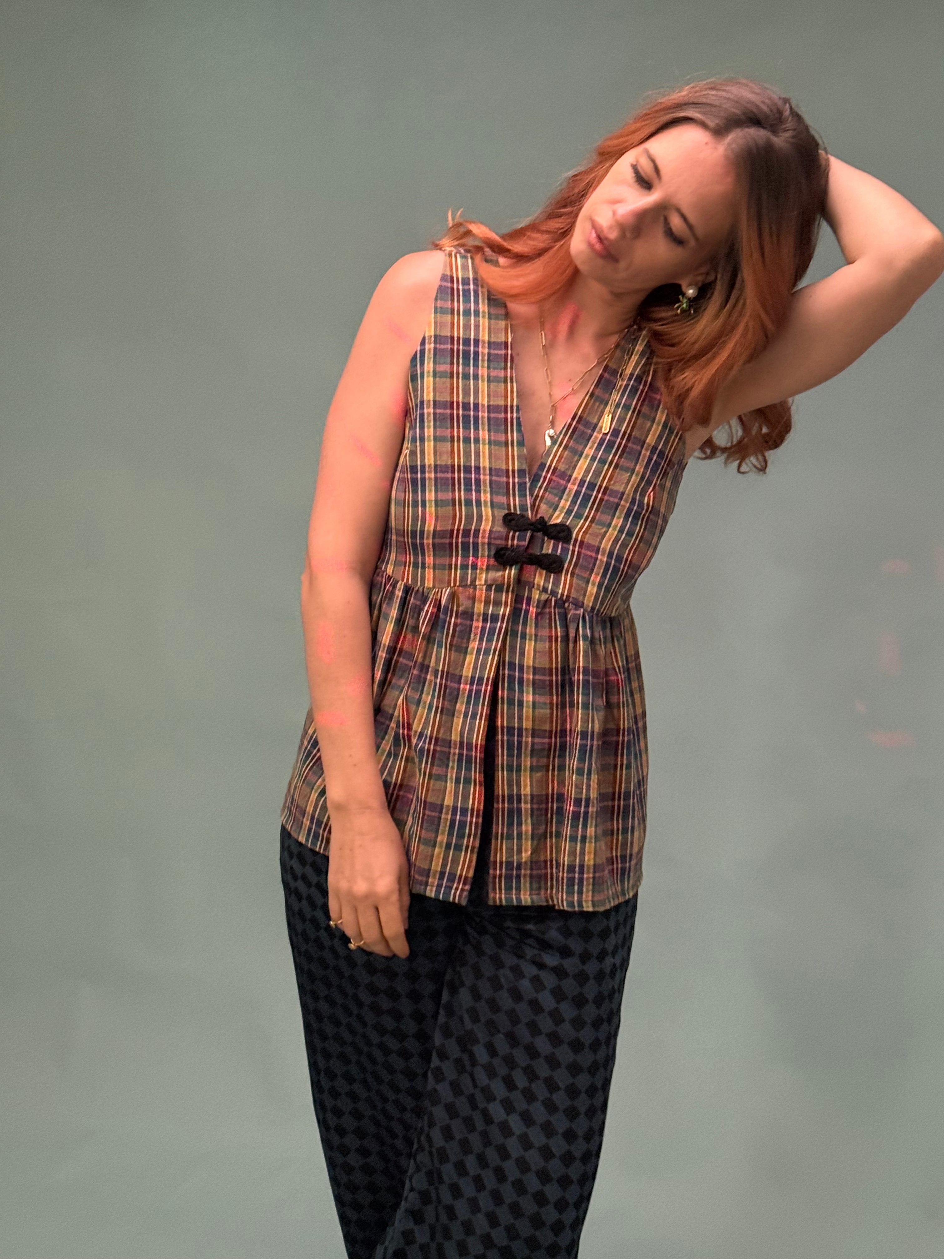 Madras Checks Peplum Vest