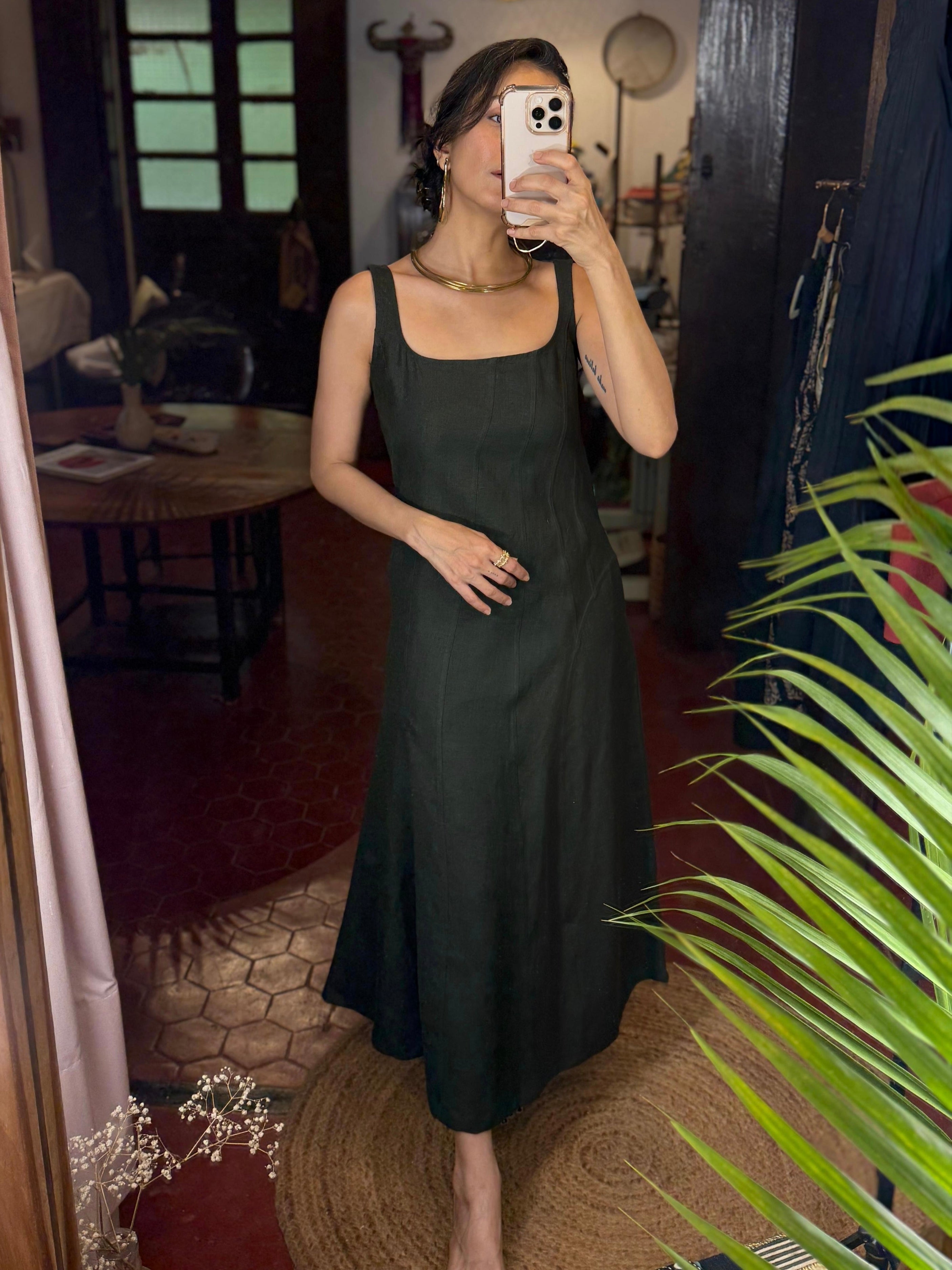 Paneled linen dress