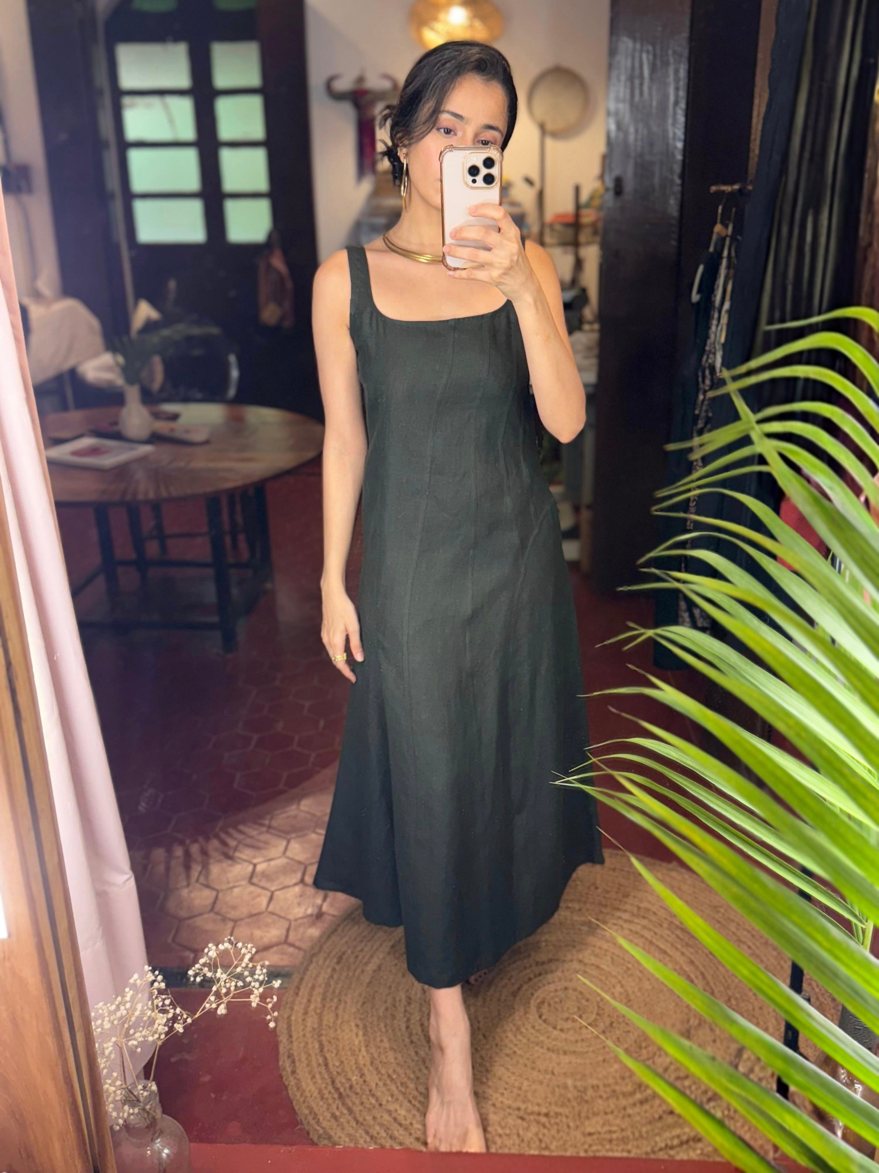 Paneled linen dress