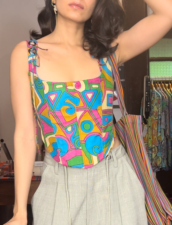 Upcycled Multi-color Printed Corset